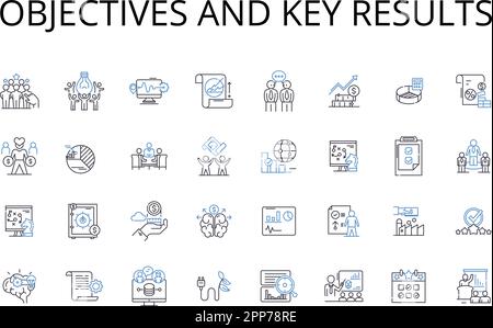 Symbolsammlung für Ziele und wichtige Ergebnisse. Ziele, Ziele, Ziele, Meilensteine, Benchmarks, Standards, Metrikvektor und lineare Darstellung Stock Vektor