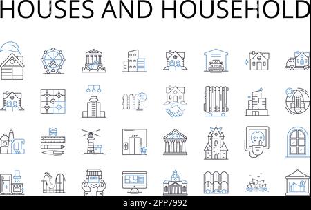 Symbolsammlung für Häuser und Haushaltslinien. Wohnort, Zuhause, Wohnsitz, Wohnsitz, Homestead, Wohnsitz, Shelter Vector und lineare Darstellung Stock Vektor