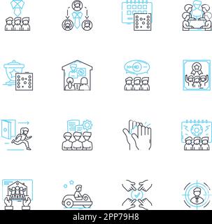 Lineare Symbole für Partner für die Zusammenarbeit festgelegt. Synergy, Alliance, Co-Creation, Joint Venture, Partnership, Kooperation, Teamwork-Line-Vektor und Konzept Stock Vektor