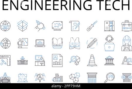 Symbolsammlung für technische Linien. Buchhaltungsfinanzierung, Biologie Leben, Chemie Wissenschaft, Kreative Kunst, Entscheidungsfindung, Bildung und Lernen Stock Vektor