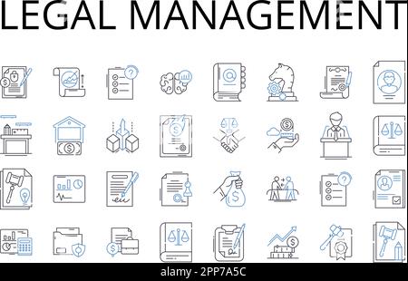 Sammlung der Liniensymbole für die Rechtsverwaltung. Medizinische Verwaltung, Finanzkontrolle, Wissenschaftliche Leitung, Corporate Governance, Personalwesen Stock Vektor