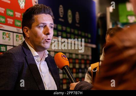 Groningen, Niederlande. 22. April 2023. GRONINGEN, NIEDERLANDE - APRIL 22: Generaldirektor Wouter Gudde vom FC Groningen während des Interviews nach abgesagtem Spiel aufgrund von Publikumsproblemen während des Eredivisie-Spiels zwischen dem FC Groningen und der N.E.C. bei Euroborg am 22. April 2023 in Groningen, Niederlande (Foto von Broer van den Boom/Orange Pictures) Guthaben: Orange Pics BV/Alamy Live News Stockfoto