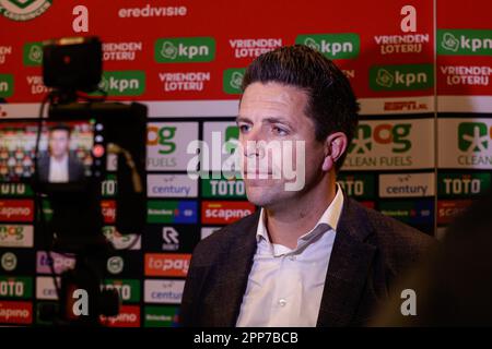 Groningen, Niederlande. 22. April 2023. GRONINGEN, NIEDERLANDE - APRIL 22: Generaldirektor Wouter Gudde vom FC Groningen während des Interviews nach abgesagtem Spiel aufgrund von Publikumsproblemen während des Eredivisie-Spiels zwischen dem FC Groningen und der N.E.C. bei Euroborg am 22. April 2023 in Groningen, Niederlande (Foto von Broer van den Boom/Orange Pictures) Guthaben: Orange Pics BV/Alamy Live News Stockfoto