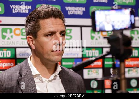 Groningen, Niederlande. 22. April 2023. GRONINGEN, NIEDERLANDE - APRIL 22: Generaldirektor Wouter Gudde vom FC Groningen während des Interviews nach abgesagtem Spiel aufgrund von Publikumsproblemen während des Eredivisie-Spiels zwischen dem FC Groningen und der N.E.C. bei Euroborg am 22. April 2023 in Groningen, Niederlande (Foto von Broer van den Boom/Orange Pictures) Guthaben: Orange Pics BV/Alamy Live News Stockfoto