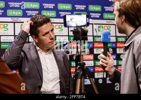 Groningen, Niederlande. 22. April 2023. GRONINGEN, NIEDERLANDE - APRIL 22: Generaldirektor Wouter Gudde vom FC Groningen während des Interviews nach abgesagtem Spiel aufgrund von Publikumsproblemen während des Eredivisie-Spiels zwischen dem FC Groningen und der N.E.C. bei Euroborg am 22. April 2023 in Groningen, Niederlande (Foto von Broer van den Boom/Orange Pictures) Guthaben: Orange Pics BV/Alamy Live News Stockfoto