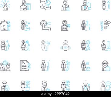 Lineare Symbole für Selbstwerbung festgelegt. Marke, Image, Marketing, Nerking, Werbung, Reputation, Sichtlinienvektor und Konzeptschilder. Beförderung Stock Vektor