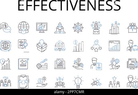 Symbolsammlung für Effectiveness Line. Effizienz, Produktivität, Leistungsfähigkeit, Leistungsfähigkeit, Leistung, Einflussvermögen, Eignungsvektor und linear Stock Vektor