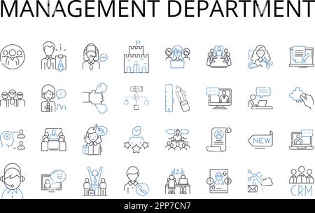 Sammlung der Liniensymbole der Verwaltungsabteilung. Marketingteam, Finanzabteilung, Vertriebsabteilung, Personalabteilung, Projektbüro, Entwicklungssektor Stock Vektor