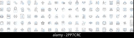 Sammlung der Liniensymbole des Verwaltungsplans. Strategie, Taktik, Ziele, Metriken, Implementierung, Leistung, Ausrichtungsvektor und linear Stock Vektor