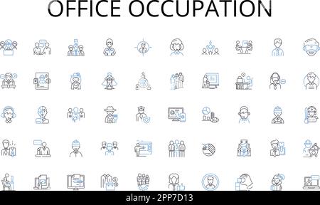 Symbolsammlung für Bürobelegung. Innovation, Zusammenarbeit, Finanzierung, Nerk, Startups, Beschleunigung, Inkubationsvektor und lineare Darstellung Stock Vektor