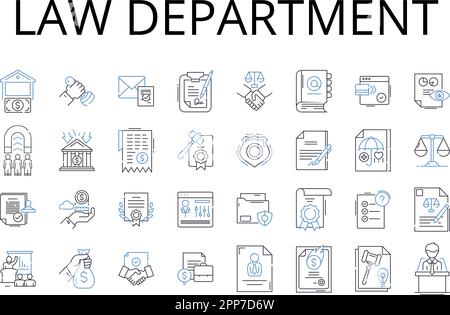 Symbolsammlung der Rechtsabteilung. Schulungszentrum, Forschungsflügel, Gesundheitsklinik, Sekretariat, Marketing-Team, Vertriebsabteilung, Human Stock Vektor