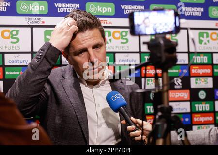 Groningen, Niederlande. 22. April 2023. GRONINGEN, NIEDERLANDE - APRIL 22: Generaldirektor Wouter Gudde vom FC Groningen während des Interviews nach abgesagtem Spiel aufgrund von Publikumsproblemen während des Eredivisie-Spiels zwischen dem FC Groningen und der N.E.C. bei Euroborg am 22. April 2023 in Groningen, Niederlande (Foto von Broer van den Boom/Orange Pictures) Guthaben: Orange Pics BV/Alamy Live News Stockfoto