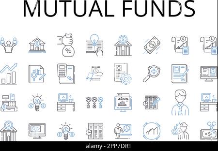 Symbolsammlung für Investmentfonds-Positionen. Aktienfonds, Anleihefonds, Wachstumsfonds, Einkommenskassen, Indexfonds, Anlageklassen, Anlagepools Vektor und Stock Vektor