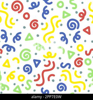 Farbenfrohe Linien mit Schnitzeleffekt, nahtloses Muster, abstrakter Hintergrund für Kinder oder trendiges Design mit grundlegenden Formen, Vektorgrafik Stock Vektor