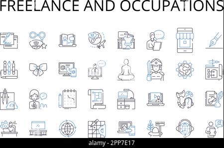Kollektion mit Liniensymbolen für Freiberufler und Berufe. Selbstständig, Berater, Auftragnehmer, Unternehmer, unabhängig, Solopreneur, Gig Worker Vector und Stock Vektor