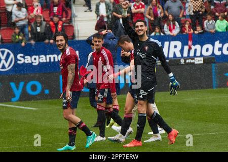 Pamplona, Spanien. 22. April 2023. Sport. Fußball. Fußballspiel von La Liga Santander zwischen CA Osasuna und Real Betis, gespielt im El Sadar Stadion in Pamplona (Spanien) am 22. April 2023. Kredit: Inigo Alzugaray/CordonPress Kredit: CORDON PRESS/Alamy Live News Stockfoto