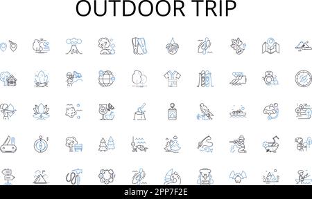 Outdoor Tripline Icons Kollektion. Lagerbestand, Versorgung, Assets, Verwaltung, Nachverfolgung, Überwachung, Prüfvektor und lineare Darstellung. Neu Anordnen, Bedarf Stock Vektor