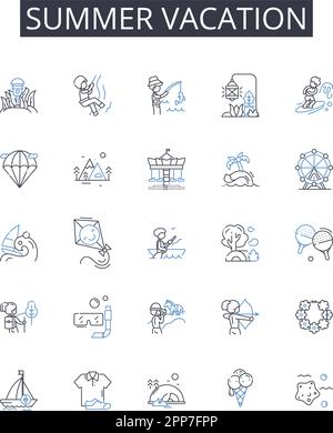 Summer Vacation Line Icons Kollektion. Immobilien, Diversifizierung, Investitionen, Portfolio, Liquidität, Retouren, Stabilitätsvektor und linear Stock Vektor