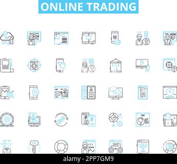 Lineare Symbole für Online-Handel festgelegt. Aktien, Devisen, Kryptowährung, Optionen, Futures, Brokerage, Trading Line Vector und Concept Signs. Derivate Stock Vektor