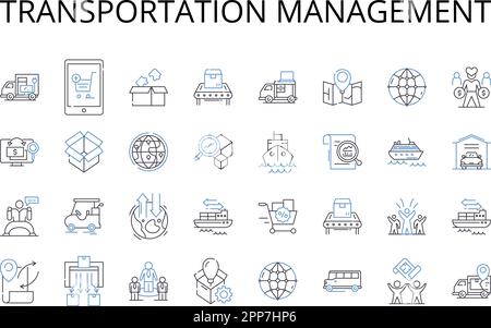 Symbolsammlung für Transportmanagement-Linien. Finanzplanung, Projektmanagement, Produktentwicklung, Risikobewertung, Geschäftsverwaltung Stock Vektor