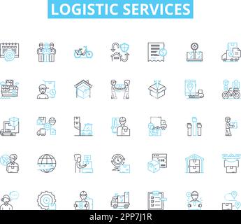 Lineare Symbole für Logistikdienste festgelegt. Lagerhaltung, Transport, Lieferkette, Vertrieb, Logistik, Fracht, Lagerposition - Vektor und Konzept Stock Vektor