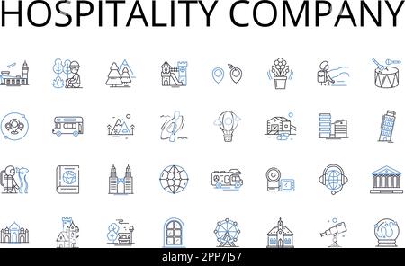 Hospitality Company Line Icons Kollektion. Beherbergungsunternehmen, Dienstleistungsbranche, Gästeservice, Gastgewerbe, Beherbergungsunternehmen Stock Vektor