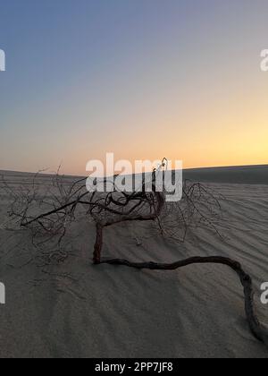 Binnensee, Katar - 10. November 2023: Wunderschöner Sonnenuntergang im Binnenmeer. Die Wüste von Doha Stockfoto