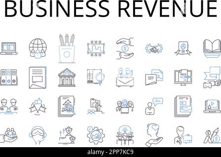 Symbolsammlung für Umsatzpositionen. Einkommensquelle, Mentalgewinn, Steuergewinn, kommerzieller Umsatz, finanzielle Erträge, Ertragspotenzial, Handel Stock Vektor