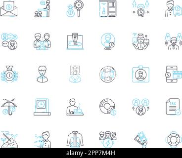 Linearer Symbolsatz für Fahrzeugteile. Motor, Getriebe, Aufhängung, Bremsen, Batterie, Lichtmaschine, Vektor der Kühlerleitung und Konzeptschilder. Kraftstoffpumpe Stock Vektor