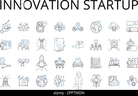 Symbolsammlung für Innovation Startup Line. Kreative Lösung, neuartige Erfindung, moderner Ansatz, fortschrittliche Technologie, brillante Idee, Einzigartiges Projekt Stock Vektor