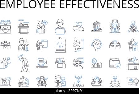 Symbolzusammenstellung für Mitarbeitereffektivität. Teamproduktivität, effizientes Management, Mitarbeiterkapazität, Ressourcenauslastung, Betriebseffizienz Stock Vektor