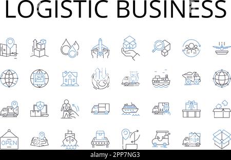 Symbolsammlung für logistische Geschäftsbereiche. Lieferkettenmanagement, Vertriebssystem, Transportdienste, Flottenmanagement, Lagerhaltung Stock Vektor