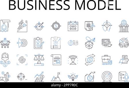 Symbolsammlung für Geschäftsmodell. Vertriebsstrategie, Marketingplan, Umsatzstrom, Einkommensmodell, Wirtschaftlicher Rahmen, Managementansatz Stock Vektor