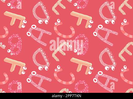 Zeichentrickfilm englische Buchstaben nahtlose Monster mit Augenmuster für Kinderbekleidung und Accessoires, Bettwäsche und Stoffe und Kindergarten-Tex Stockfoto