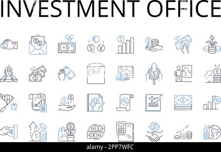 Symbolsammlung für Investment Office Line. Wealth Management Office, Financial Management Center, Investmentfirma, Asset Management Company, Portfolio Stock Vektor