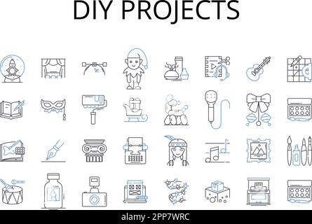 Symbolsammlung für DIY-Projekte. Heimwerkerbedarf, Handwerksideen, Kunstprojekte, Outdoor-Aktivitäten, wissenschaftliche Experimente, Lernspiele, kreativ Stock Vektor