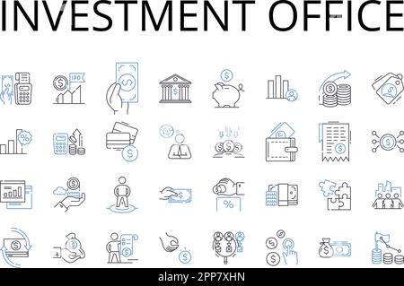 Symbolsammlung für Investment Office Line. Wealth Management Office, Financial Management Center, Investmentfirma, Asset Management Company, Portfolio Stock Vektor