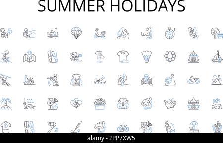 Kollektion mit Symbolen für Sommerferien. Population, Demographische Daten, Vielfalt, Aufzählung, Stichproben, Daten, Übersichtsvektor und lineare Darstellung Stock Vektor