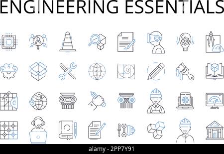 Engineering Essential Line Icons Kollektion. Geschäftsgrundlagen, Computerkonzepte, Marketinggrundlagen, Technische Begriffe, Kommunikationskonzepte Stock Vektor