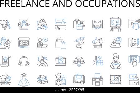 Kollektion mit Liniensymbolen für Freiberufler und Berufe. Selbstständig, Berater, Auftragnehmer, Unternehmer, unabhängig, Solopreneur, Gig Worker Vector und Stock Vektor