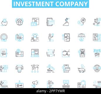 Lineare Symbolgruppe der Investmentgesellschaft. Portfolio, Dividenden, Aktien, Anleihen, Investmentfonds, Kapital, Risikolinienvektor und Konzeptzeichen. Erträge, Wachstum Stock Vektor