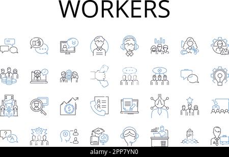 Sammlung der Positionssymbole für Mitarbeiter. Mitarbeiter, Personal, Arbeiter, Bediener, Personal, Kollegen, Teamkollegen, Vektor und lineare Darstellung. Mitarbeiter Stock Vektor