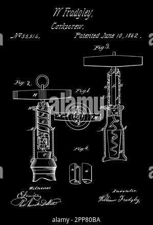 1862 Korkenzieher W. Fradgley Patent Art Stock Vektor