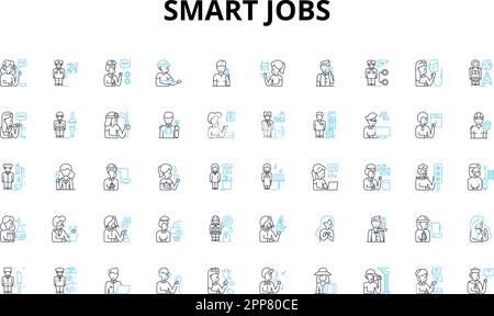 Lineare Symbole für Smart Jobs festgelegt. Innovation, Flexibilität, Effizienz, Automatisierung, Telearbeit, Empowerment, Digitalisierung Vektorsymbole und Linienkonzept Stock Vektor