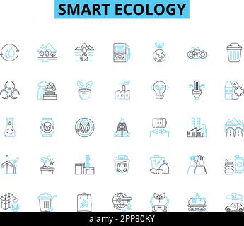 Lineare Symbole für intelligente Ökologie festgelegt. Nachhaltig, erneuerbar, umweltfreundlich, umweltfreundlich, biologisch abbaubar, CO2-neutraler, energieeffizienter Linienvektor und -Konzept Stock Vektor