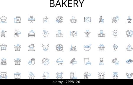 Kollektion mit Symbolen für Bäckereien. Kunsthandwerk, Handwerk, Kreativität, Design, Heimwerker, Unternehmerische, familiengeführte Vektoren und lineare Illustrationen. Mode, Handgefertigt Stock Vektor