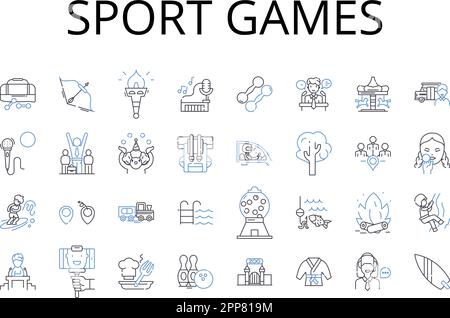 Ikonensammlung für Sportspiele. Sportliche Wettkämpfe, Sportveranstaltungen, Wettkampfaktivitäten, körperliche Wettkämpfe, körperliche Wettkämpfe, Playoffs Stock Vektor