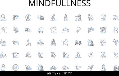 Mindfullness Line Icons Kollektion. Kühlschrank, Mikrowelle, Spülmaschine, Ofen, Gefrierschrank, Herd, Mixervektor und lineare Darstellung. Toaster, Kaffee Stock Vektor