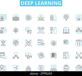 Lineare Symbole für Deep Learning. Neurale Nerven, Tensorflow, Algorithmen, Big Data, Training, Optimierung, Computer Vision Line Vector und Concept Signs Stock Vektor