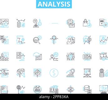 Lineare Analysesymbole festgelegt. Untersuchung, Bewertung, Beurteilung, Inspektion, Prüfung, Befundung, Pannenlinienvektor und Konzeptzeichen. Studieren Stock Vektor